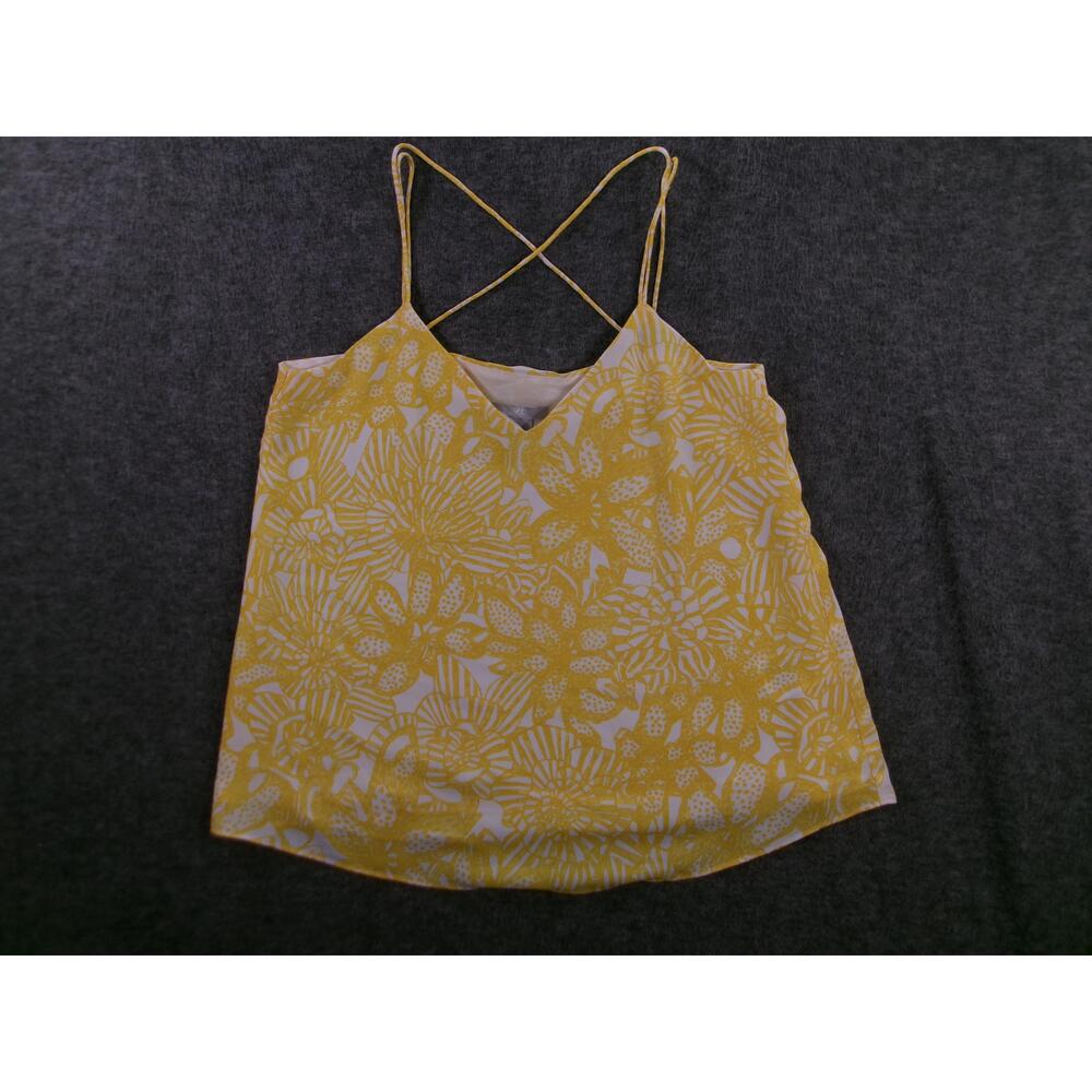 HM Top Women 4 Yellow Floral Tropical Cami Spaghetti Flowy Boho Resort Beachy